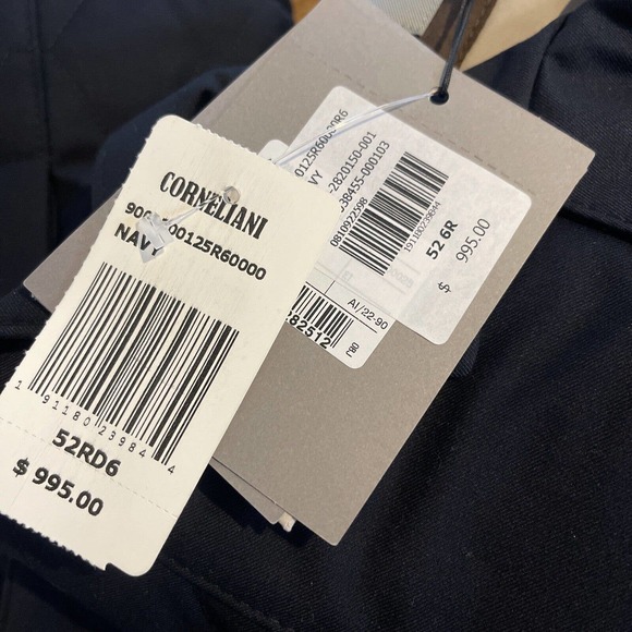 NWT CORNELIANI Men's Diamond Quilted Jacket Color Navy Blue Coat Size 52 6R - Picture 3 of 5